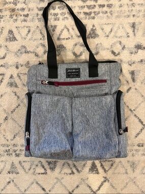 Eddie Bauer Heather Gray Tote with Burgundy Zip Accent
